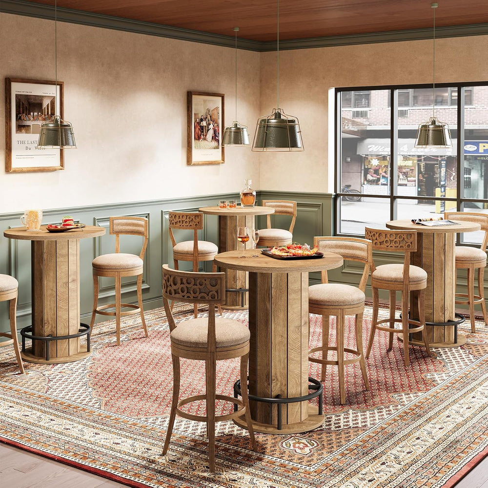 Tribesigns Small Round Dining Table, Bar Height Circle Kitchen Table with Foo...