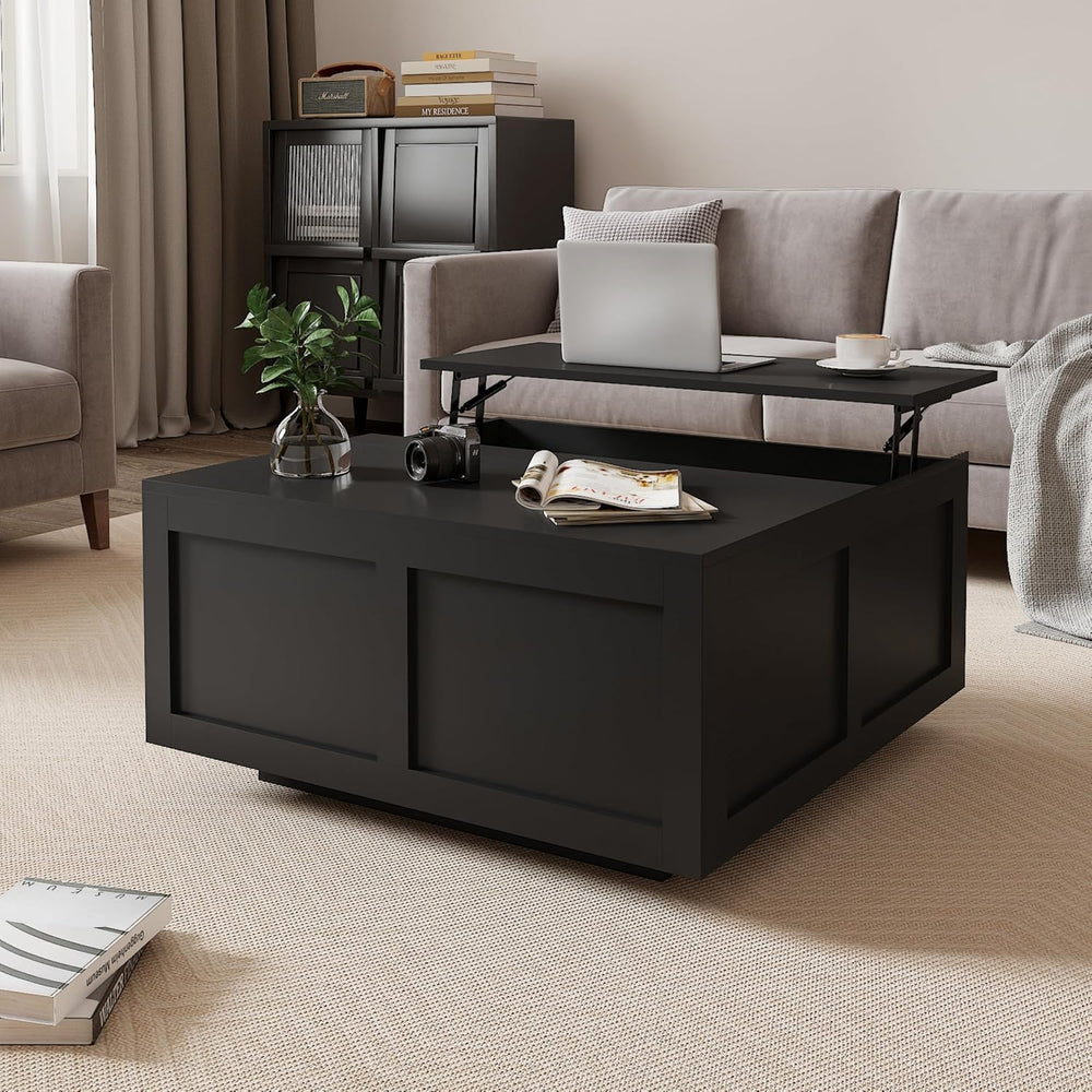 HedoAjim Lift Top Coffee Table with Storage, 31.5" Square Black Table