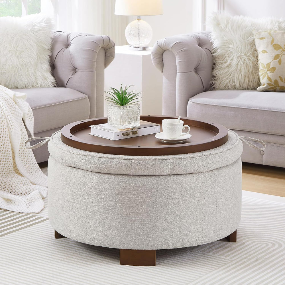 30'' Round Ottoman with Storage, Oversized Ottoman Coffee Table with ...
