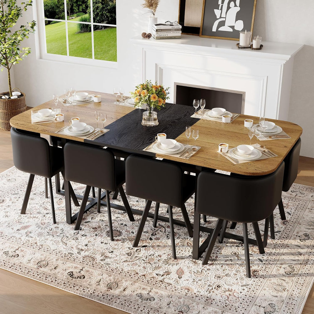Dining Table Set for 8, 79" Large Dining Room Table Set for 8, Modern Fa...