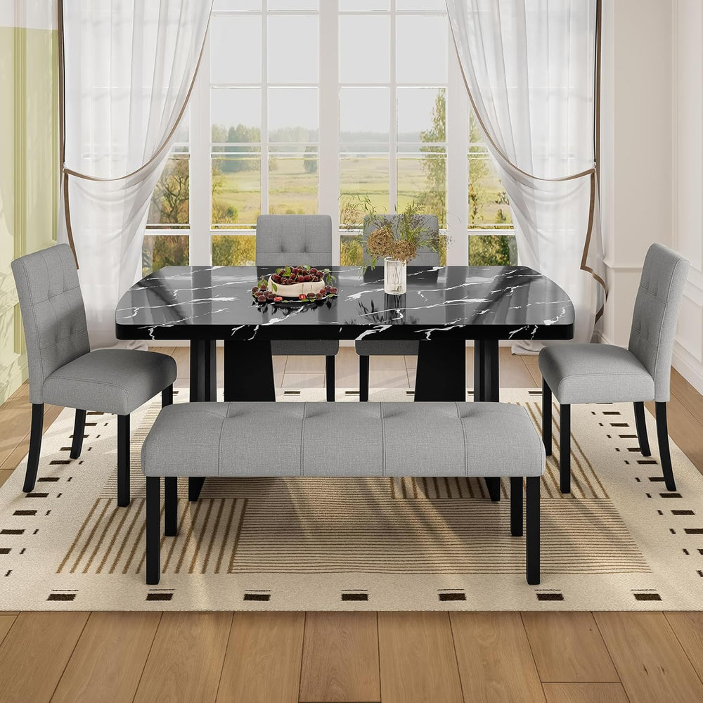 GDFStudio Upholstered Dining Bench with Tufted Linen Seat and Rubber Wood Fra...