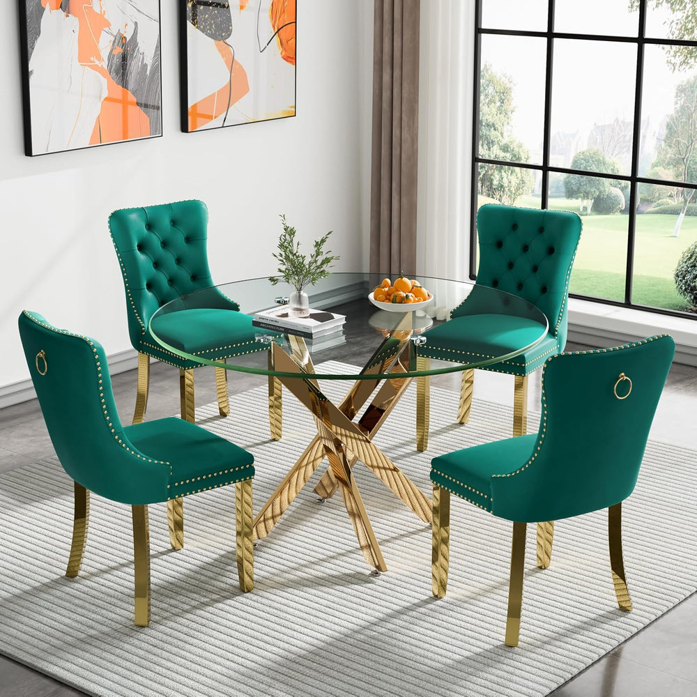 Round Glass Dining Table Set for 4, Small Kitchen Table Set for 4, 47" C...