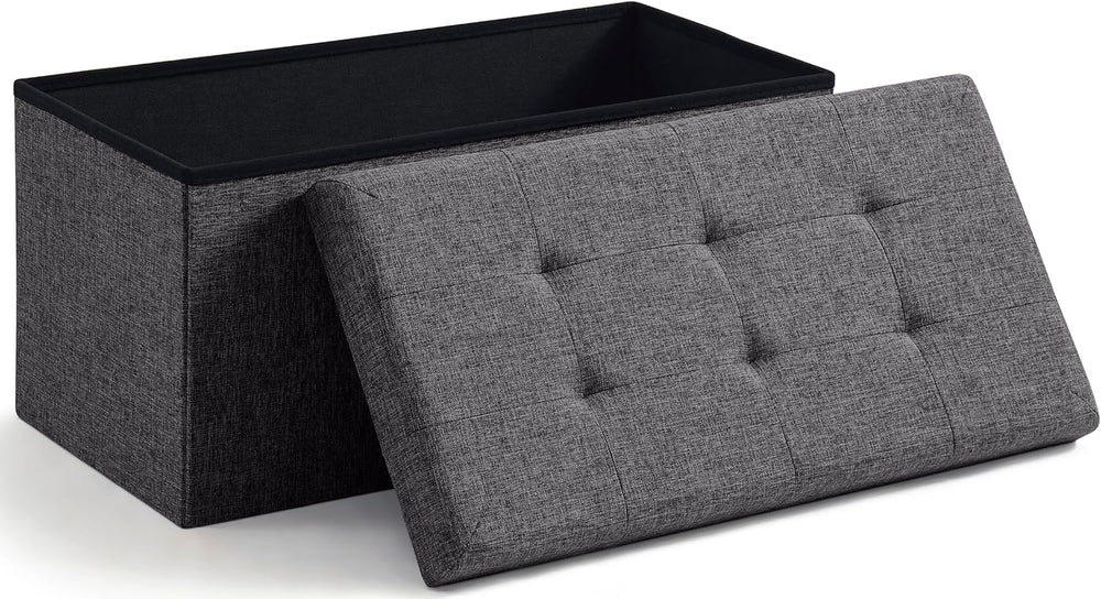 Ornavo Home 30 Inch Folding Storage Ottoman Bench, Tufted Linen, Dark Gray | ...