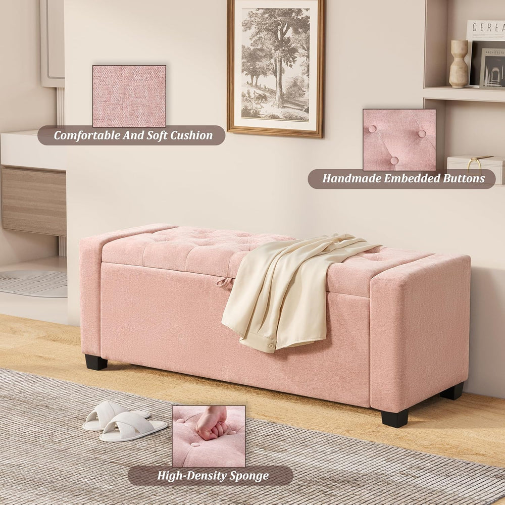 Royal Windsor Ottoman with Storage,Tufted Storage Bench with Safety Hinge,Hol...