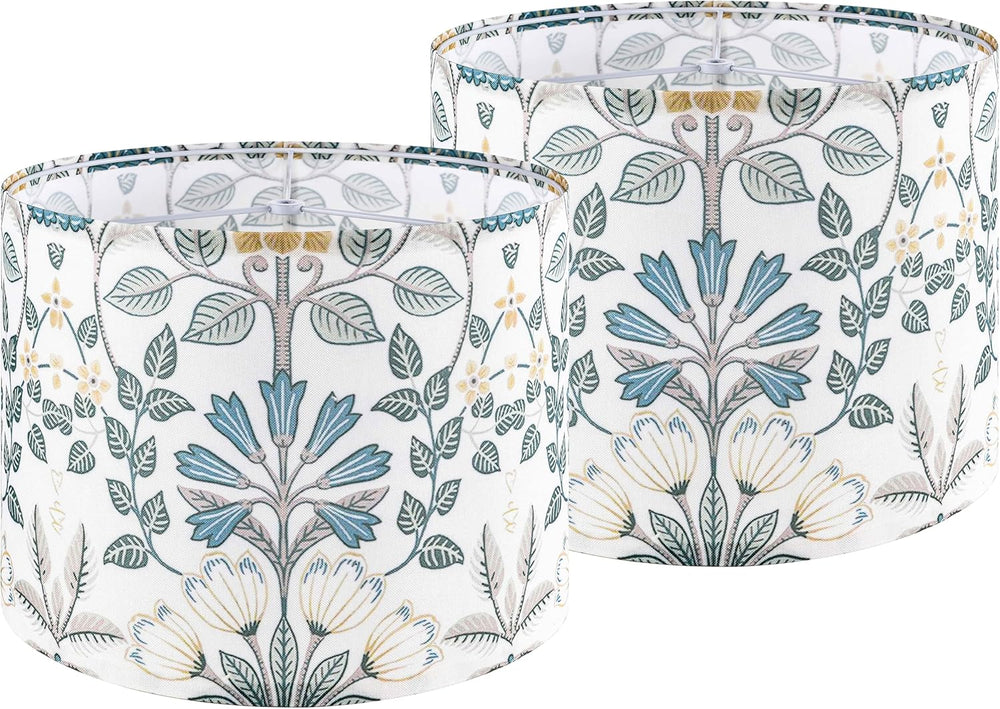 GO&SO Lamp Shades Set of 2,13" D x 10" H,Blue Green Floral Drum...