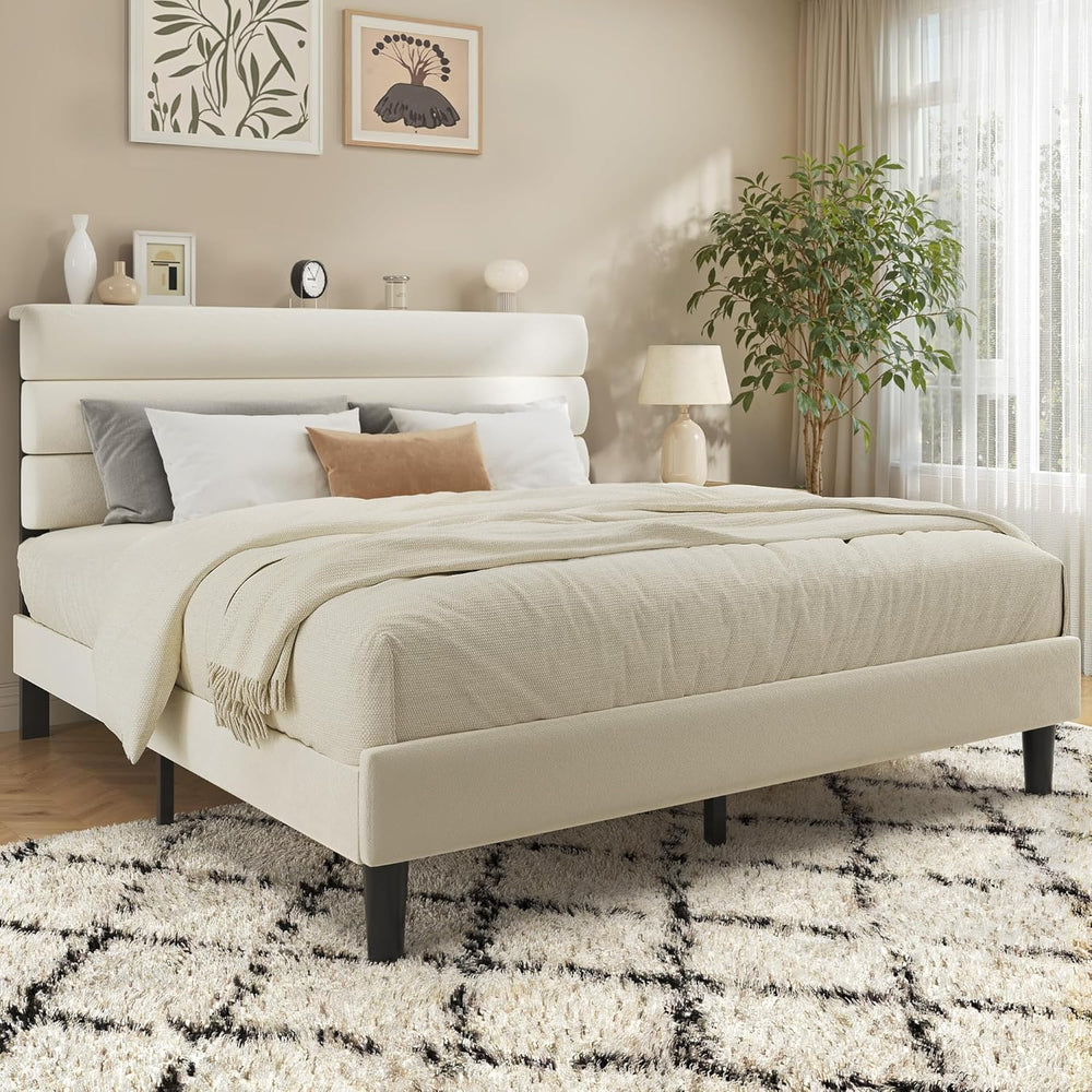 Fluest Queen Bed Frame, Platform Bed Frame with Velvet Upholstered Headboard,...