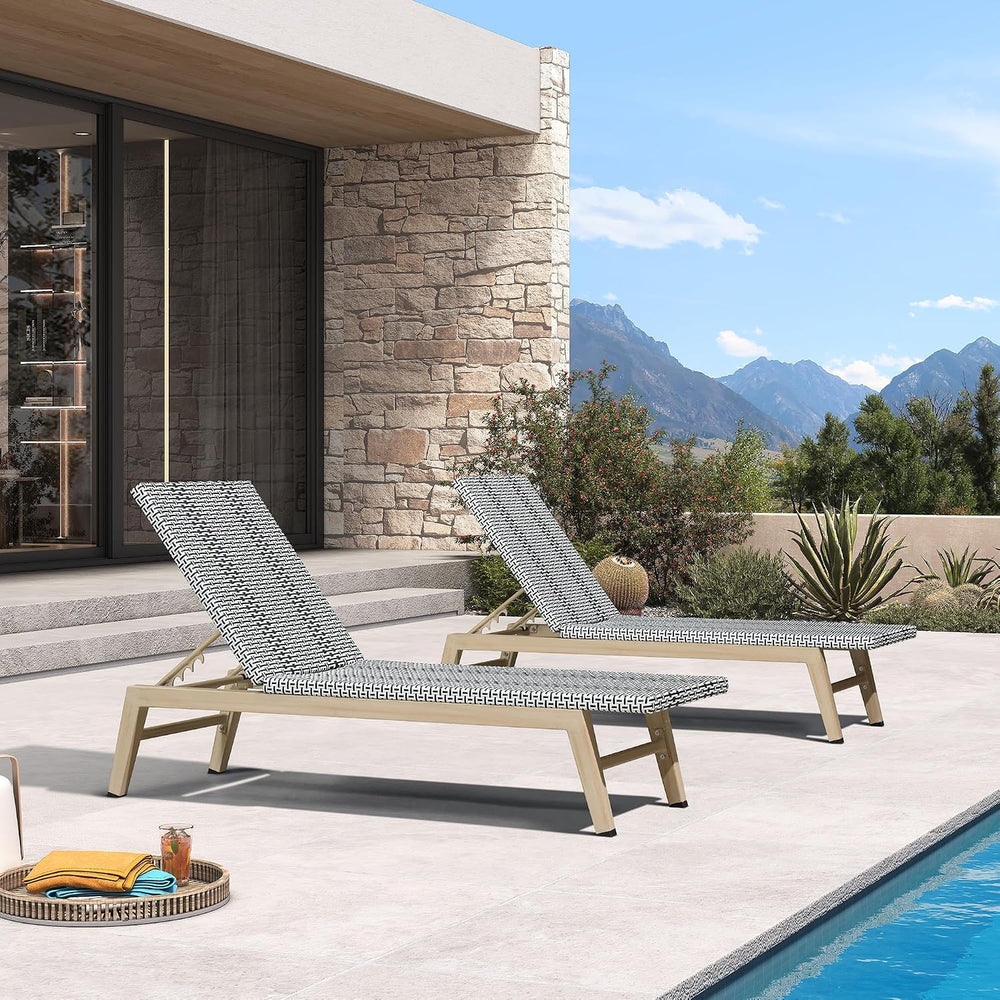 PURPLE LEAF Oversize Outdoor Chaise Lounge Set of 2 Champagne Frame, White | ...