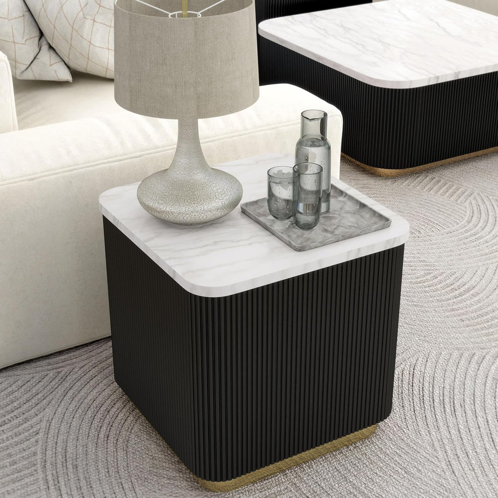Furniture of America Beryl Modern Square White Genuine Marble Top End Table w...