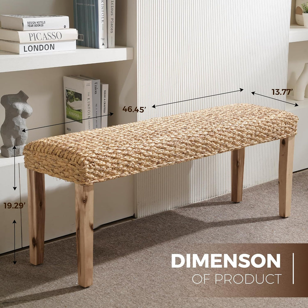 Indoor Wicker Bench 47" Solid Wood Acacia & Natural Woven Seat, Natu...