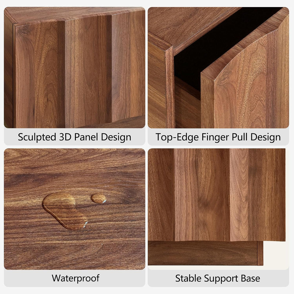 win2win Square Coffee Table with Storage, Wave Design, Walnut
