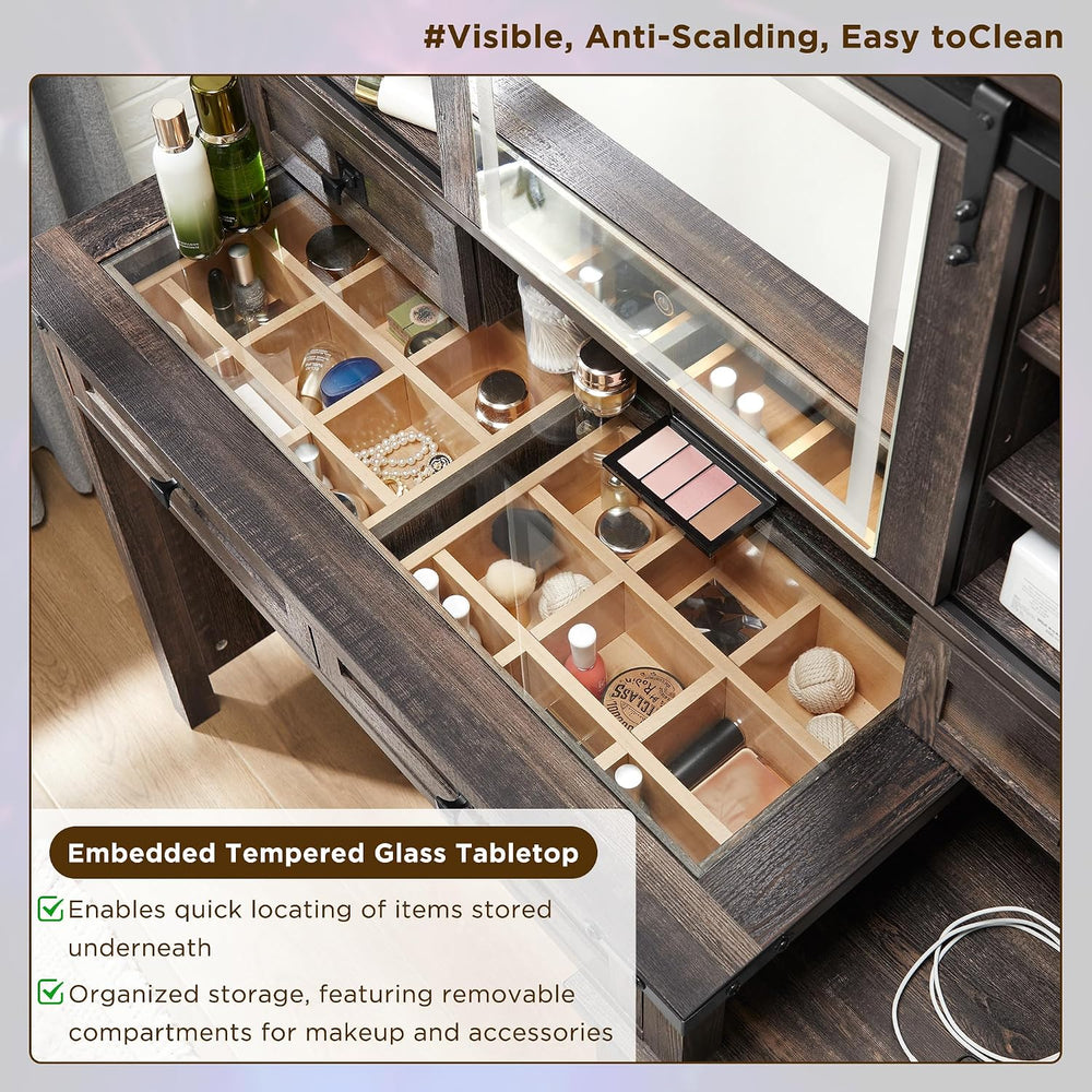 T4TREAM 48'' Farmhouse Makeup Vanity Desk with Sliding HD Mirror and ...