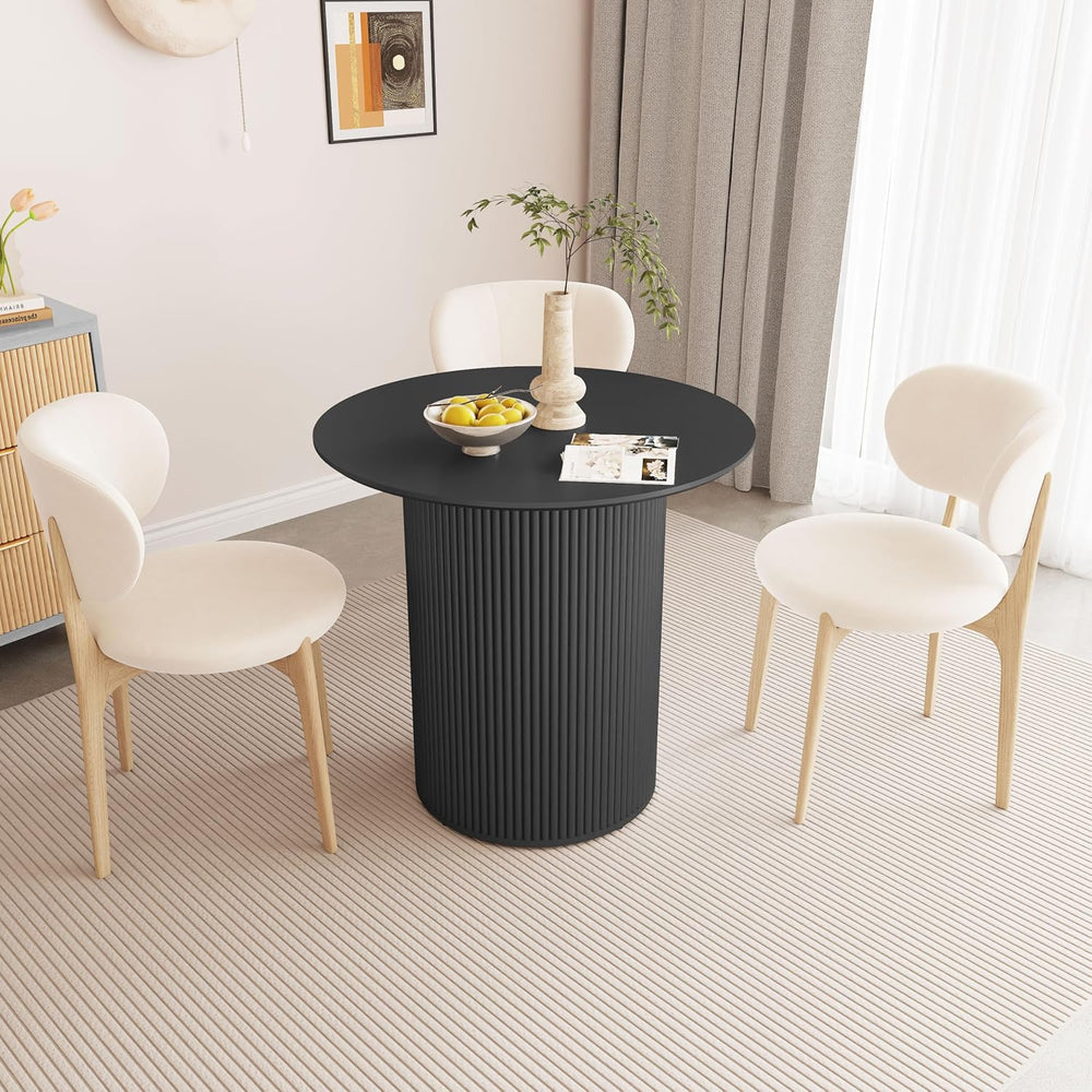 31.5 inch Round Dining Table for 2, Farmhouse Wood Fluted Dinner Round Kitche...