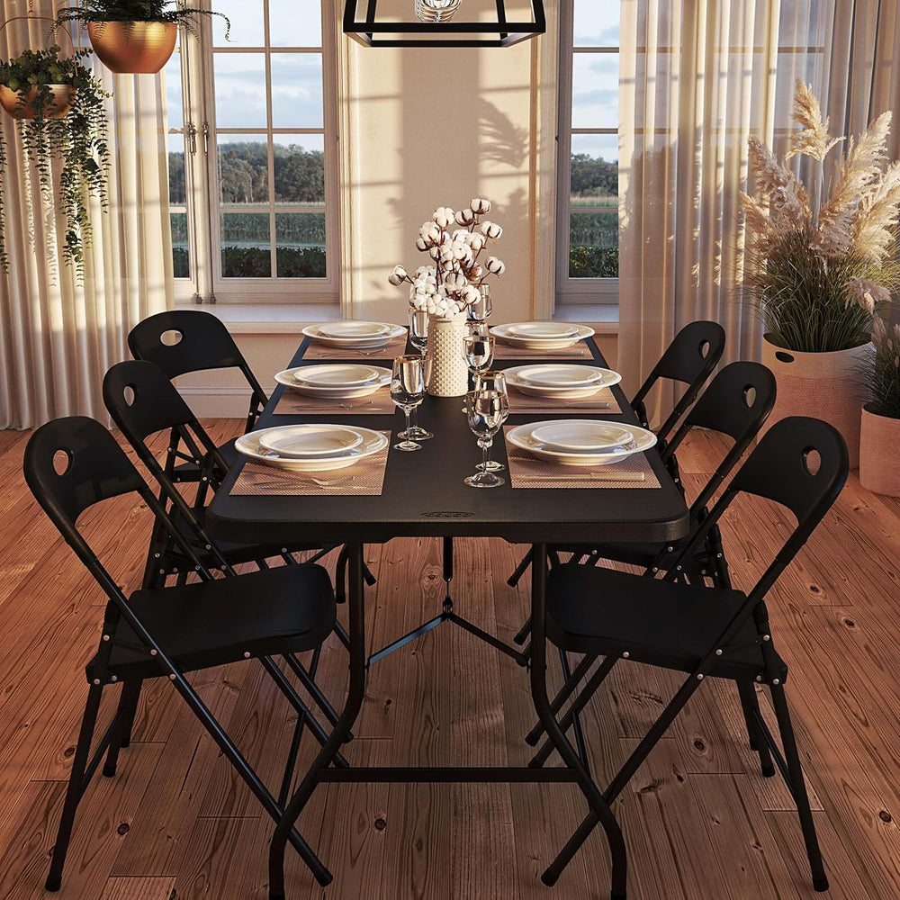 COSCO 6 ft. Fold-in-Half Banquet Table w/Handle, Black