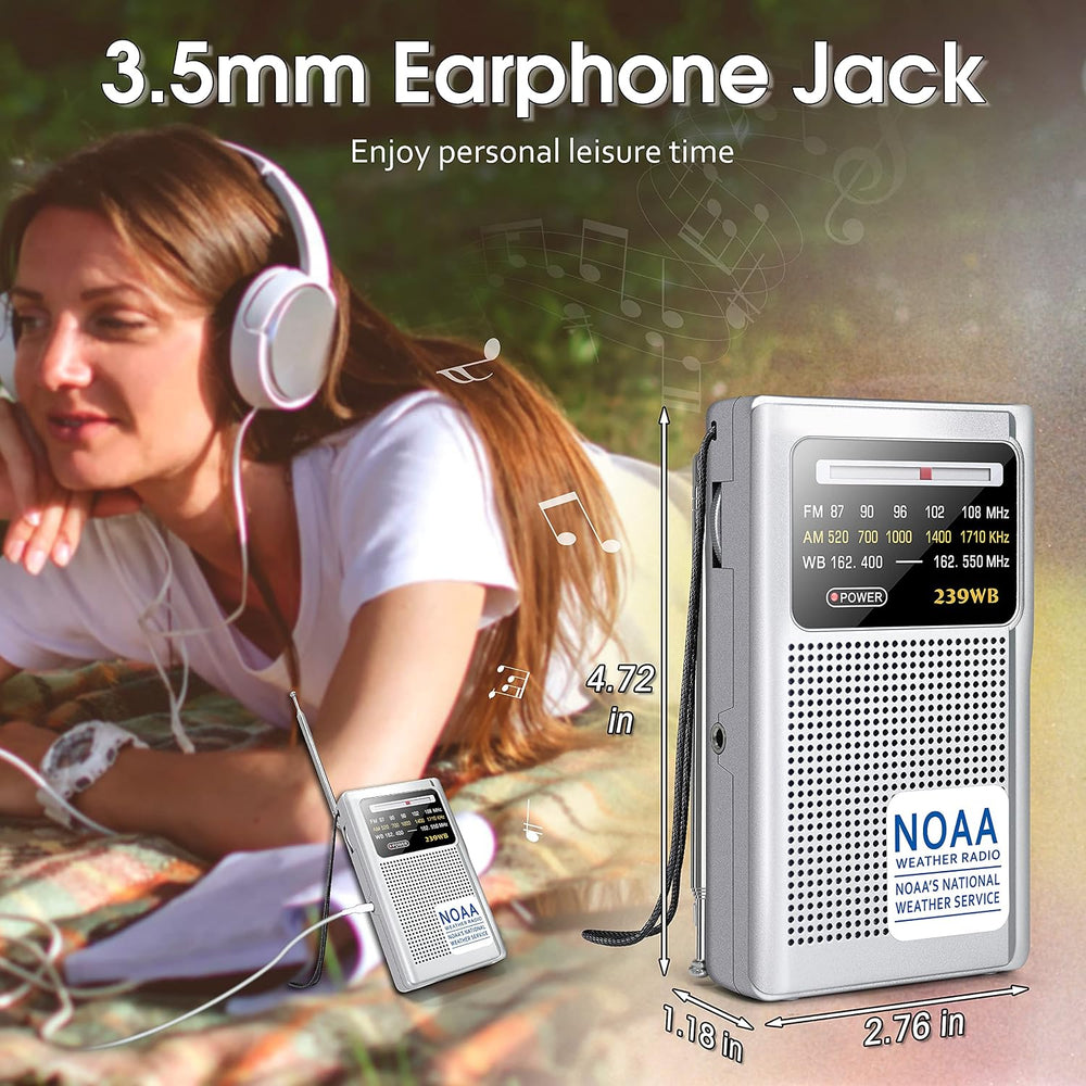 Greadio NOAA Weather Radio, AM FM Transistor Battery Operated Radio