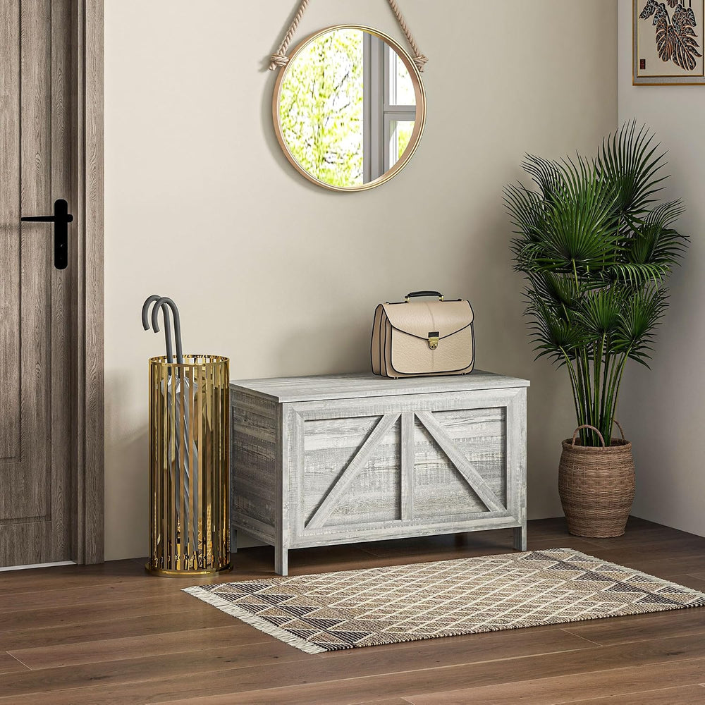 HOMCOM 30" Farmhouse Storage Bench Lift Top Storage Chest in Light Gray ...