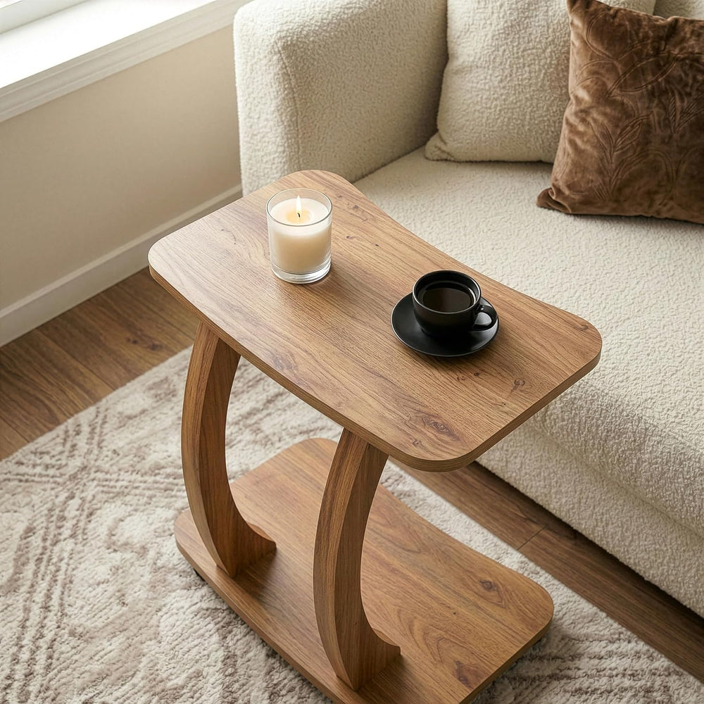 Modern C-Shaped Side Table, Curved Wood End Table for Couch, Sofa & Bed, ...