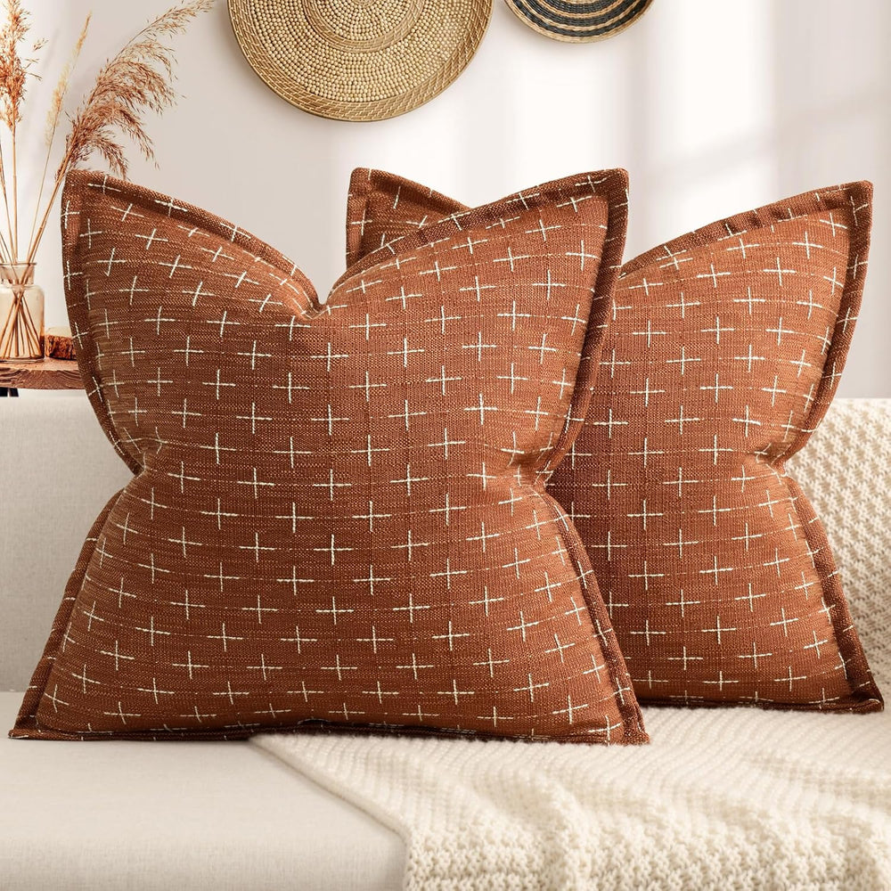 ZWJD Fall Throw Pillow Covers 26x26 Set of 2 Soft Polyester Textured Rust Pil...