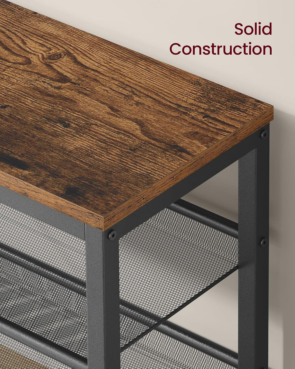 VASAGLE 3 Tier Shoe Rack Bench, One Piece Shelves, Industrial Style | Shoe St...