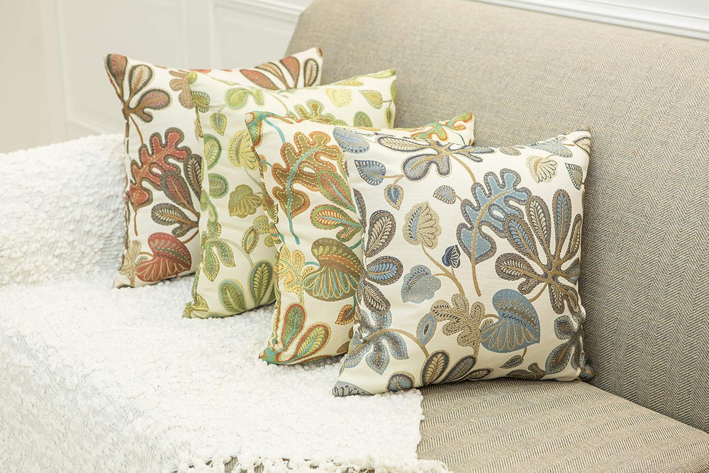 Mika Home Set of 2 Jacquard Tropical Leaf Pattern Throw Pillow Covers Decorat...