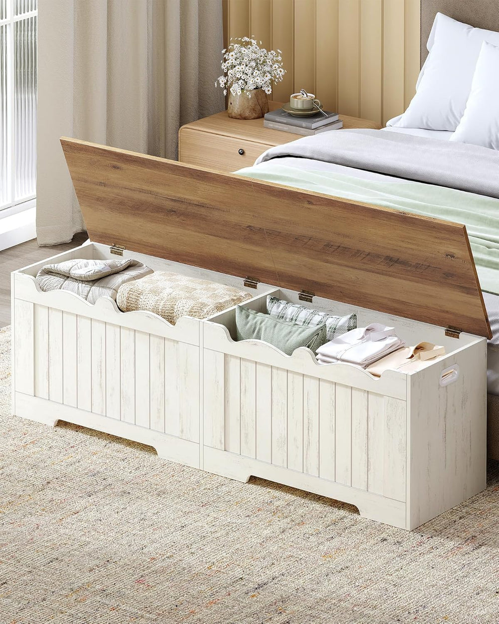 Hzuaneri 59" Storage Chest, Storage Bench Trunk with 2 Hinges, Wooden Bo...