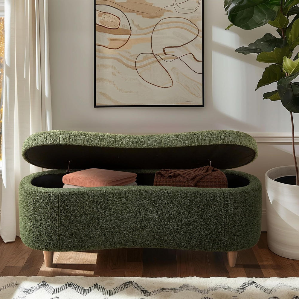 Bailey Boucle-Style Curved Storage Accent Bench