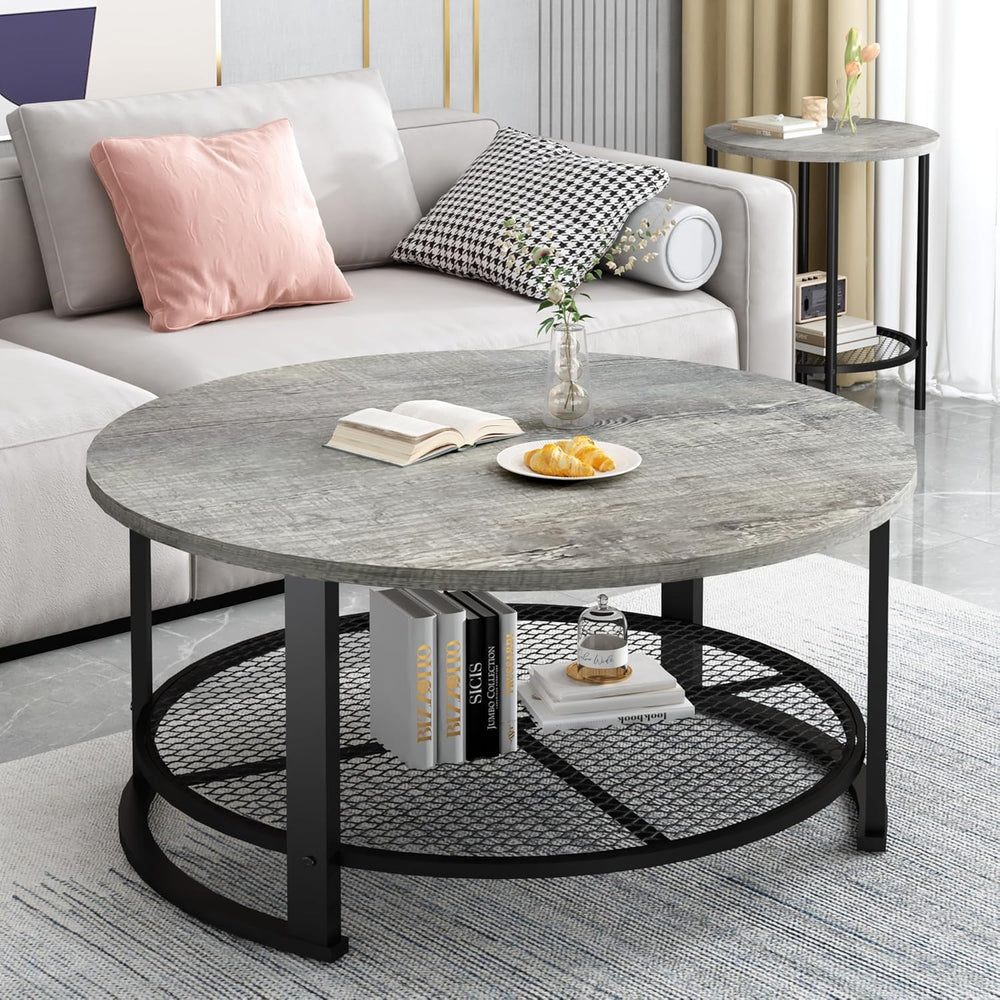 Recaceik Round Coffee Table and End Table Set of 3 with Storage, Modern Vinta...