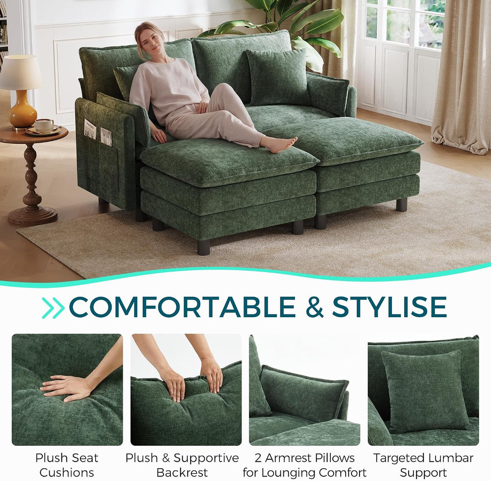 LINSY HOME 65'' Modular Sectional Sofa Love Seat Couch Chenille Cloud...
