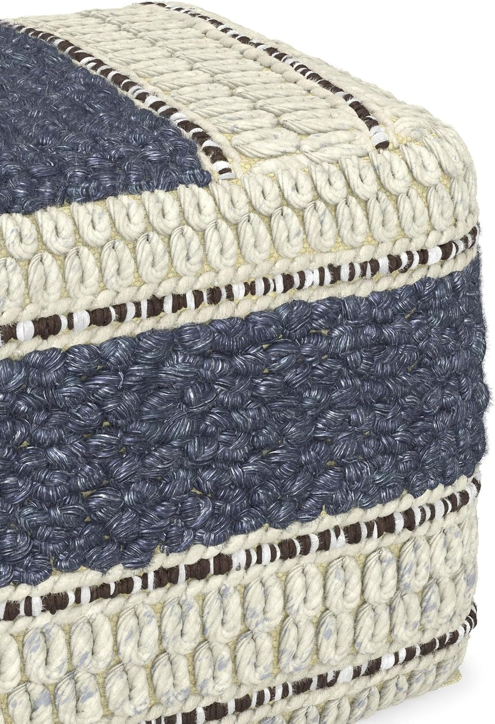 SIMPLIHOME Grady 18" Wide Square Pouf in Blue/Natural Wool and Cotton | ...