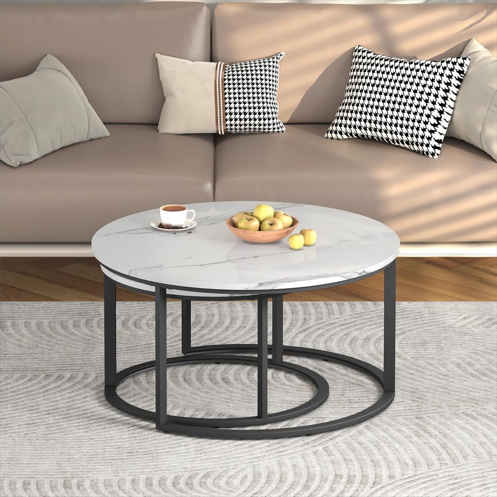WiberWi Round Coffee Table Nesting Tables Set of 2, Large: Ø 34.0", Smal...