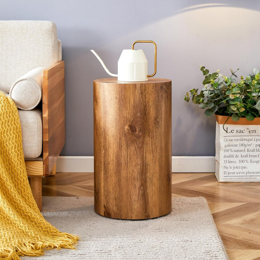 Wooden End Table Round Side Table Imitation Marble Grain Coffee Table Modern ...