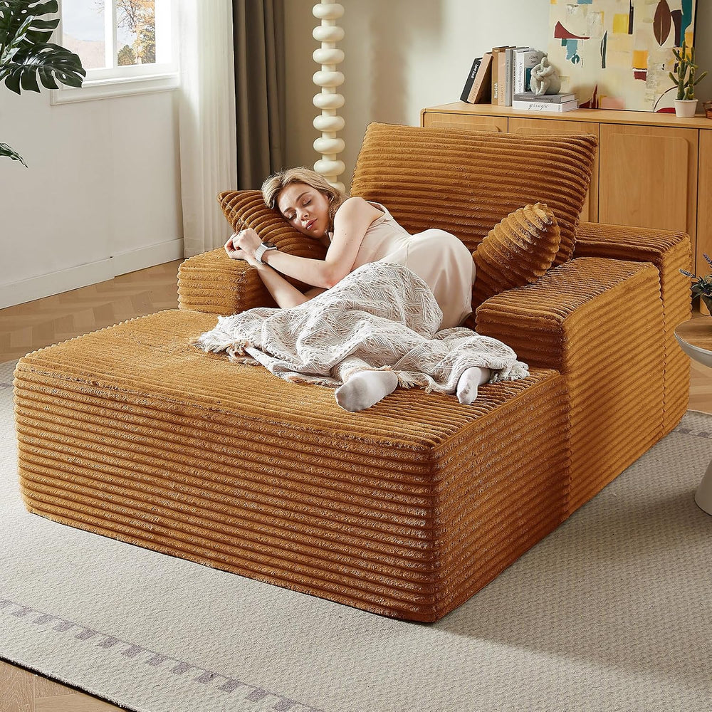 LUCKHAO 50" Oversized Chaise Lounge Chair Indoor,Corduroy Reading Chair ...