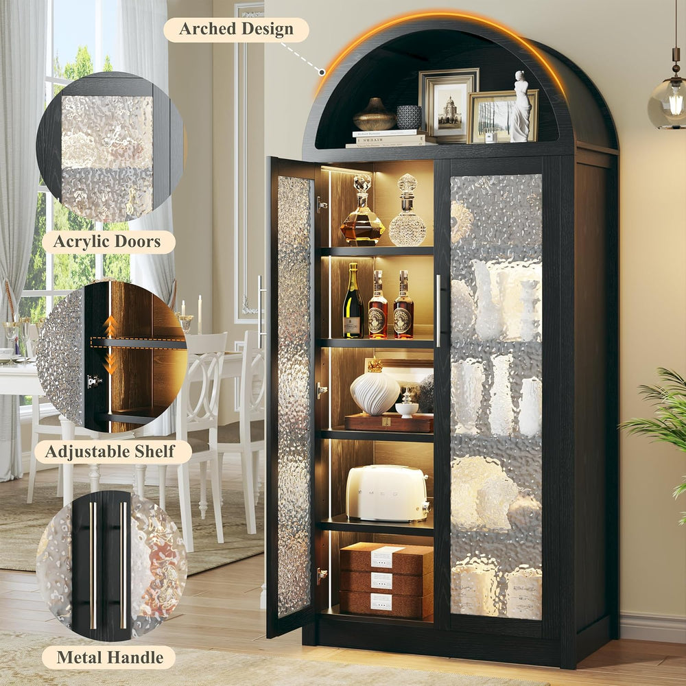 HUAHUU Arched Kitchen Pantry Cabinet, 71" Tall Pantry Storage Cabinet wi...