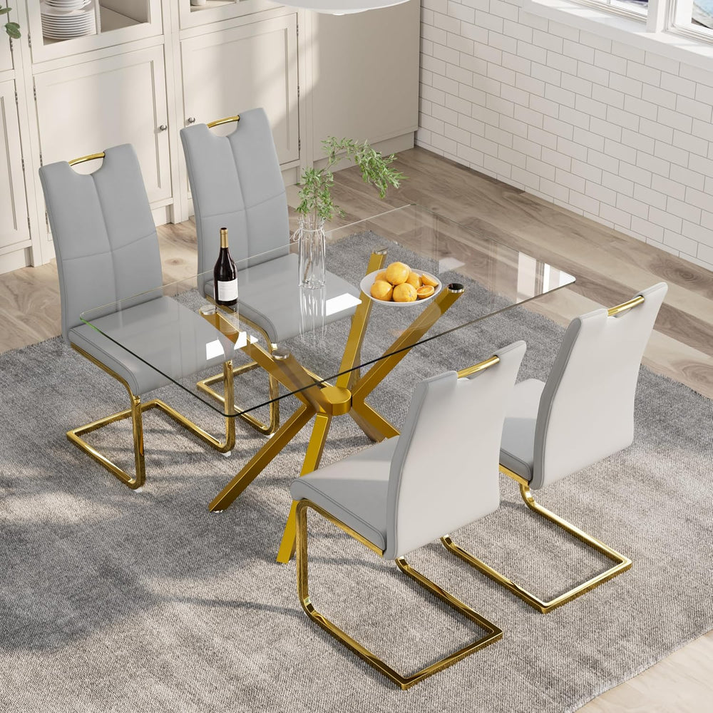 5-Piece 47" Dining Table with 4 PU Leather Chairs, Modern Dining Table S...