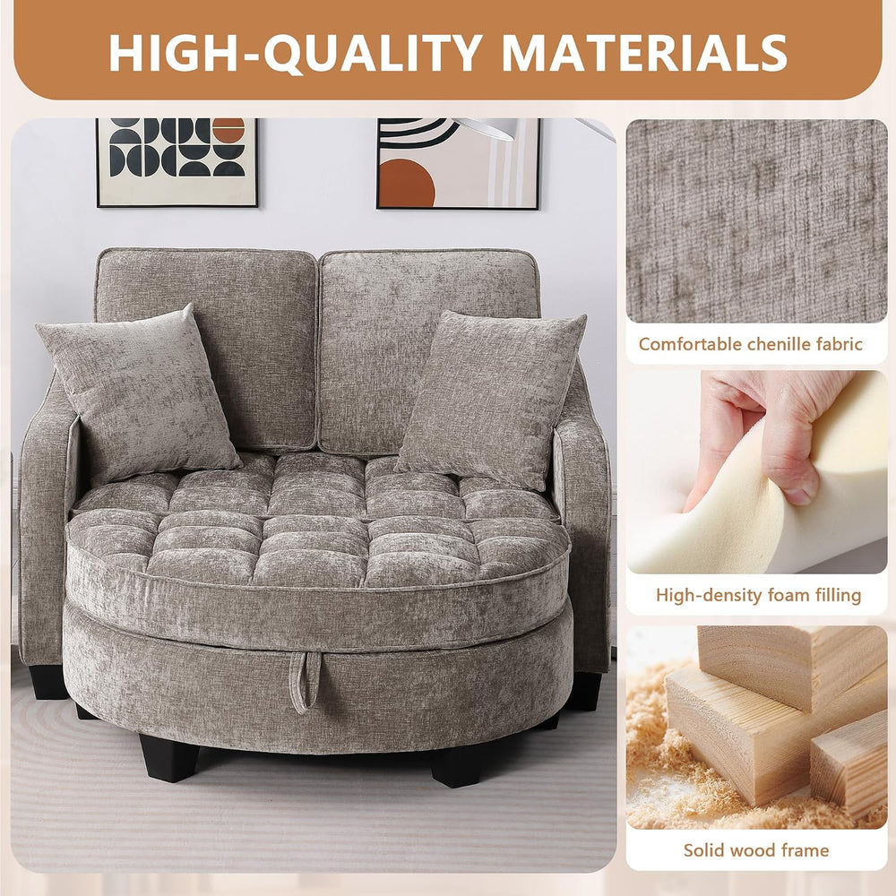 Two-Seater Sofa, Ergonomic and Backrest Design, Ottoman with Storage, Include...