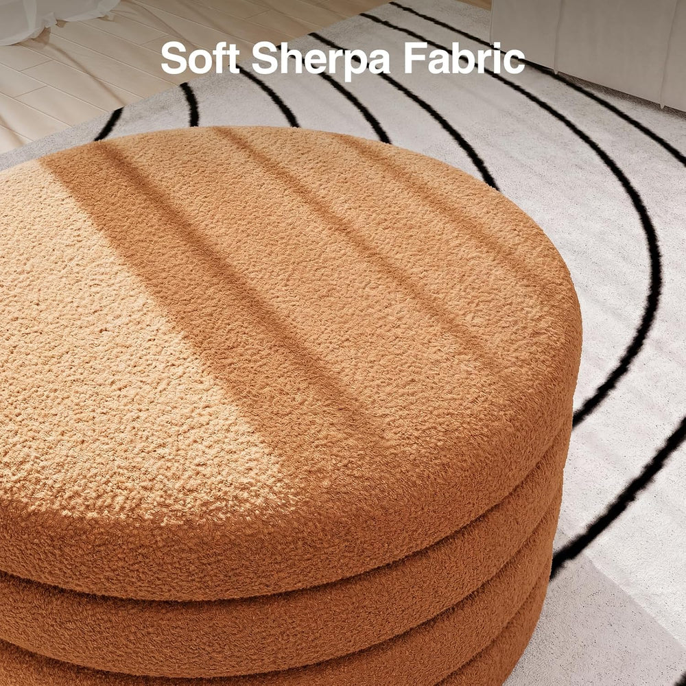 FiveWillowise 30 Inch Round Ottoman with Storage,Large Sherpa Coffee Table | ...