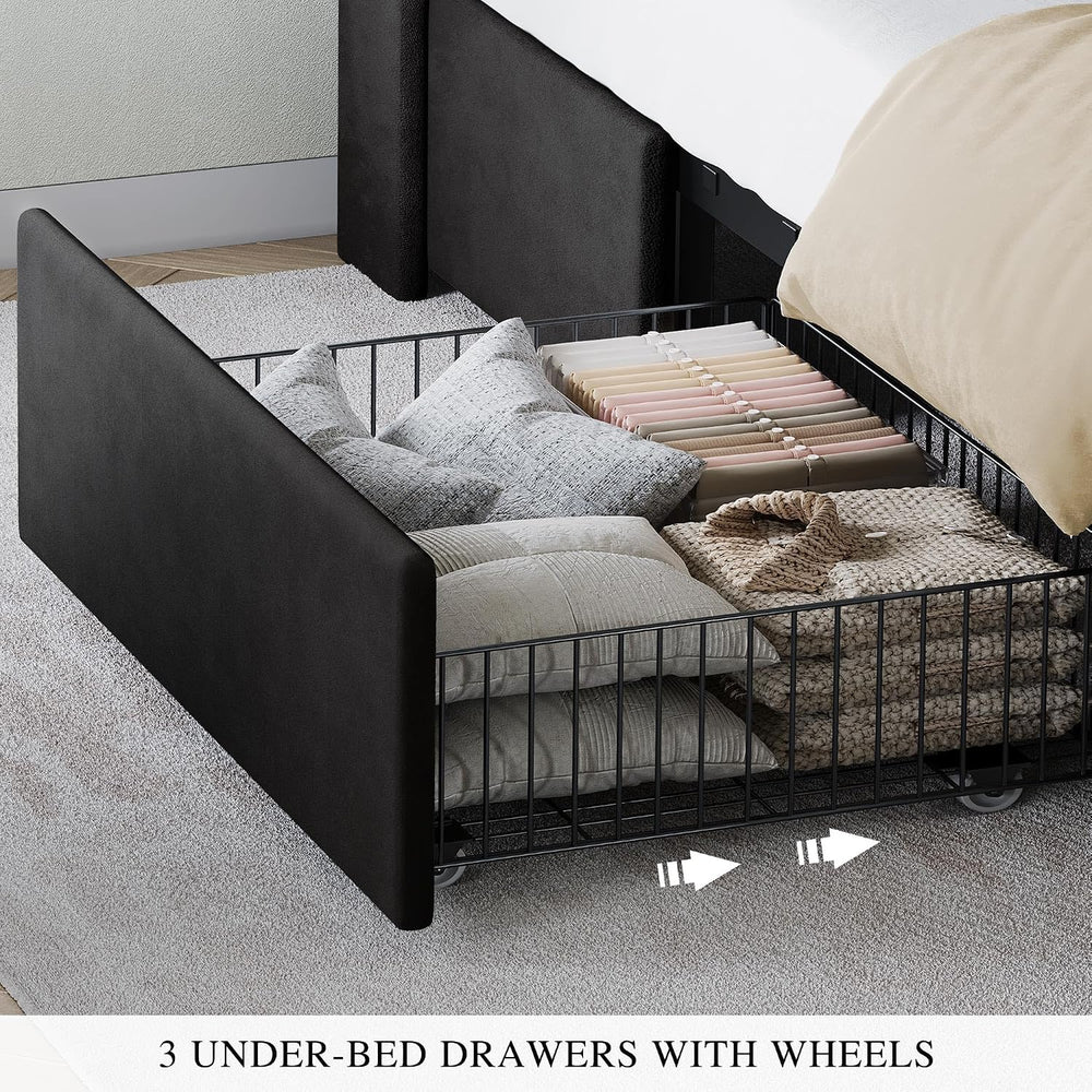 YITAHOME King Size Bed Frame with 3 Storage Drawers and LED Lights, Black