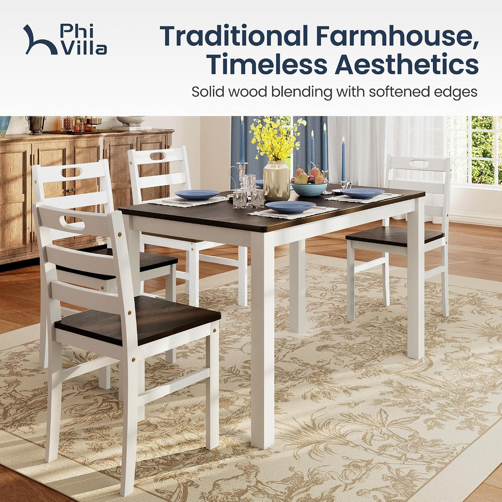 PHI VILLA Dining Table Set for 4, Solid Wood Kitchen Table and Chairs | Solid...