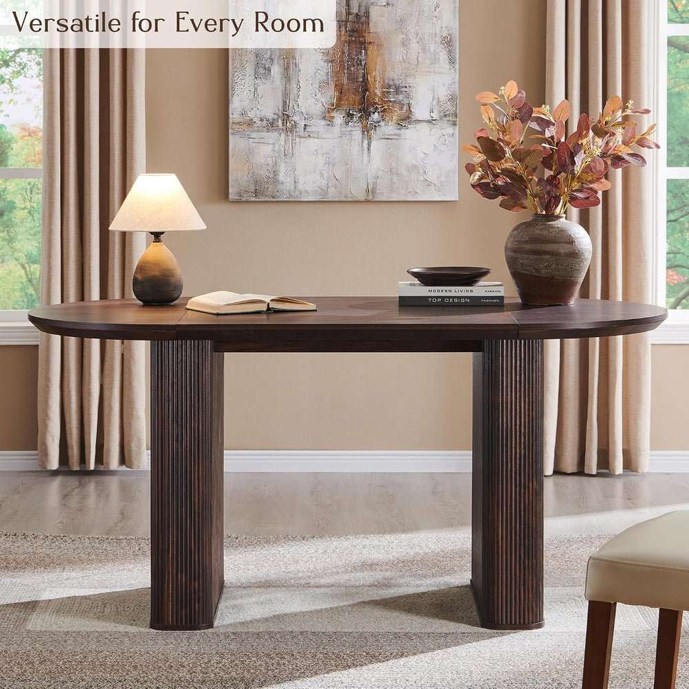 T4TREAM 63" Fluted Oval Dining Table for Kitchen Living Room, Walnut | M...