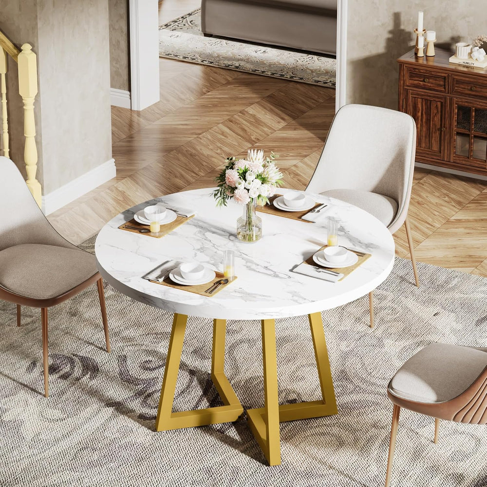Tribesigns Round Dining Table for 2, 31.5" Modern Kitchen Table with Met...