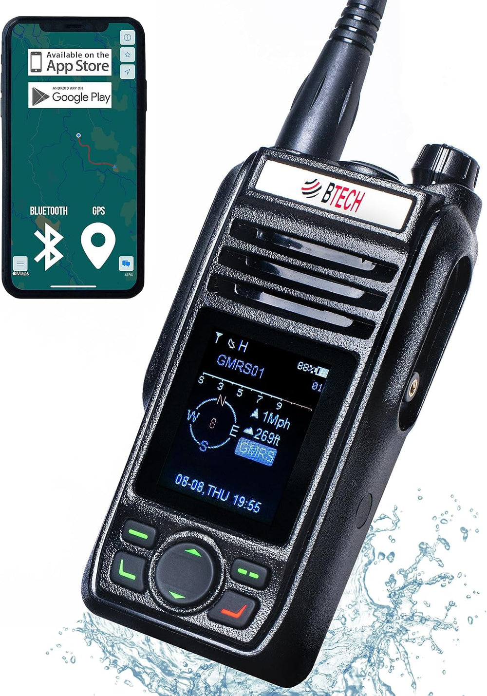 BTECH GMRS-PRO 5W Long-Range GMRS Radio – IP67 Waterproof, Bluetooth VOX, GPS...