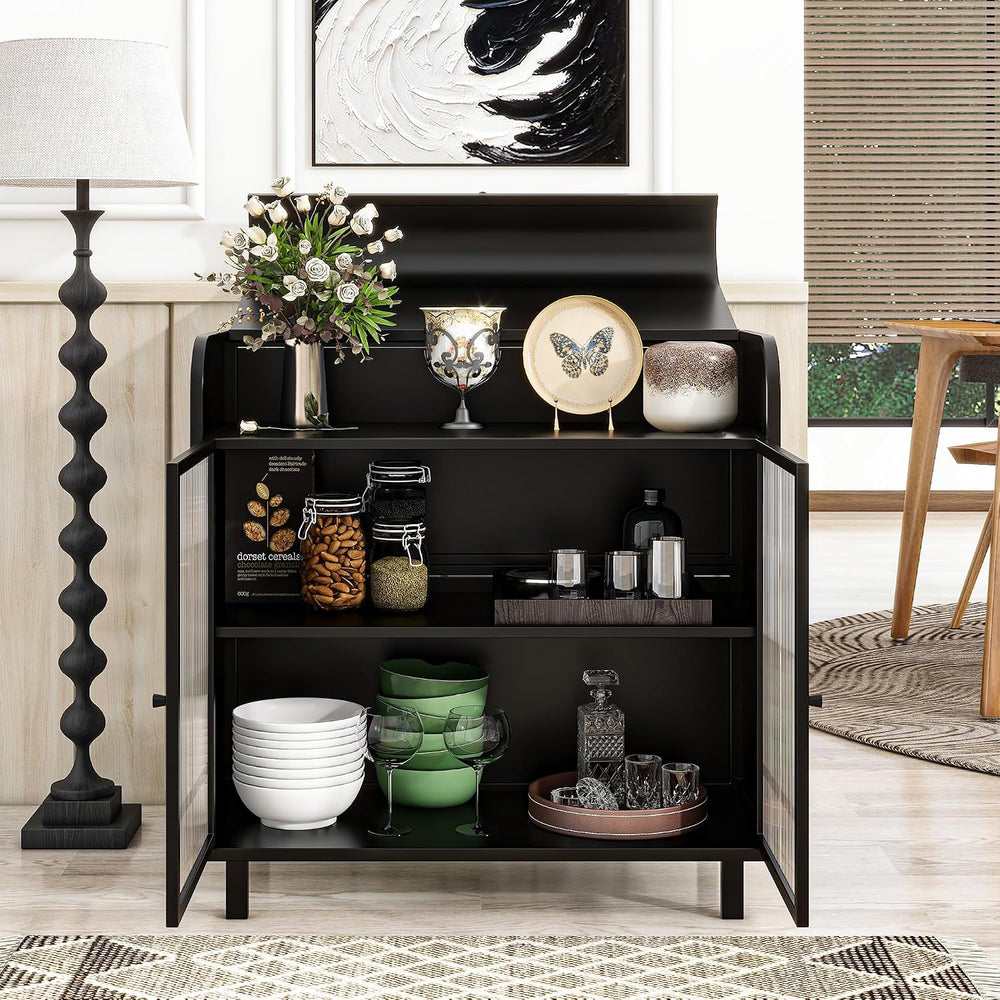 KEIKI 31" Kitchen Pantry, Modern Sideboard Buffet Cabinet with Figured G...