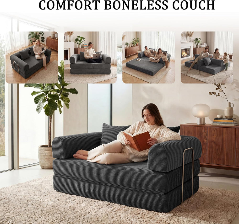 Futon Sofa Bed Modular Loveseat Sleeper Folding Pull Out Couch with Pillows, ...