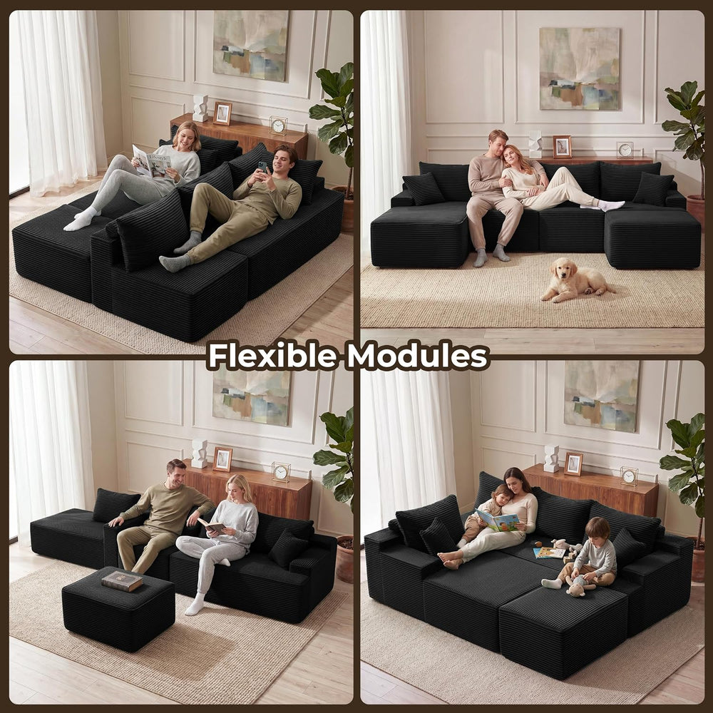 Mangodan 118'' Boneless Couch, U Shaped Couches for Living Room, Black