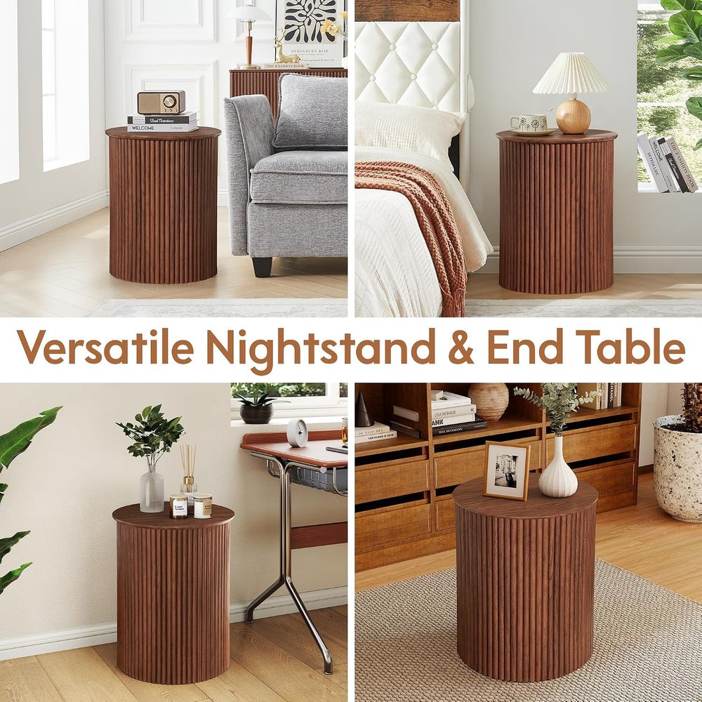 AVZEAR Small Round Side Table Fluted Night Stand Set of 2, 17.7" Mid Cen...