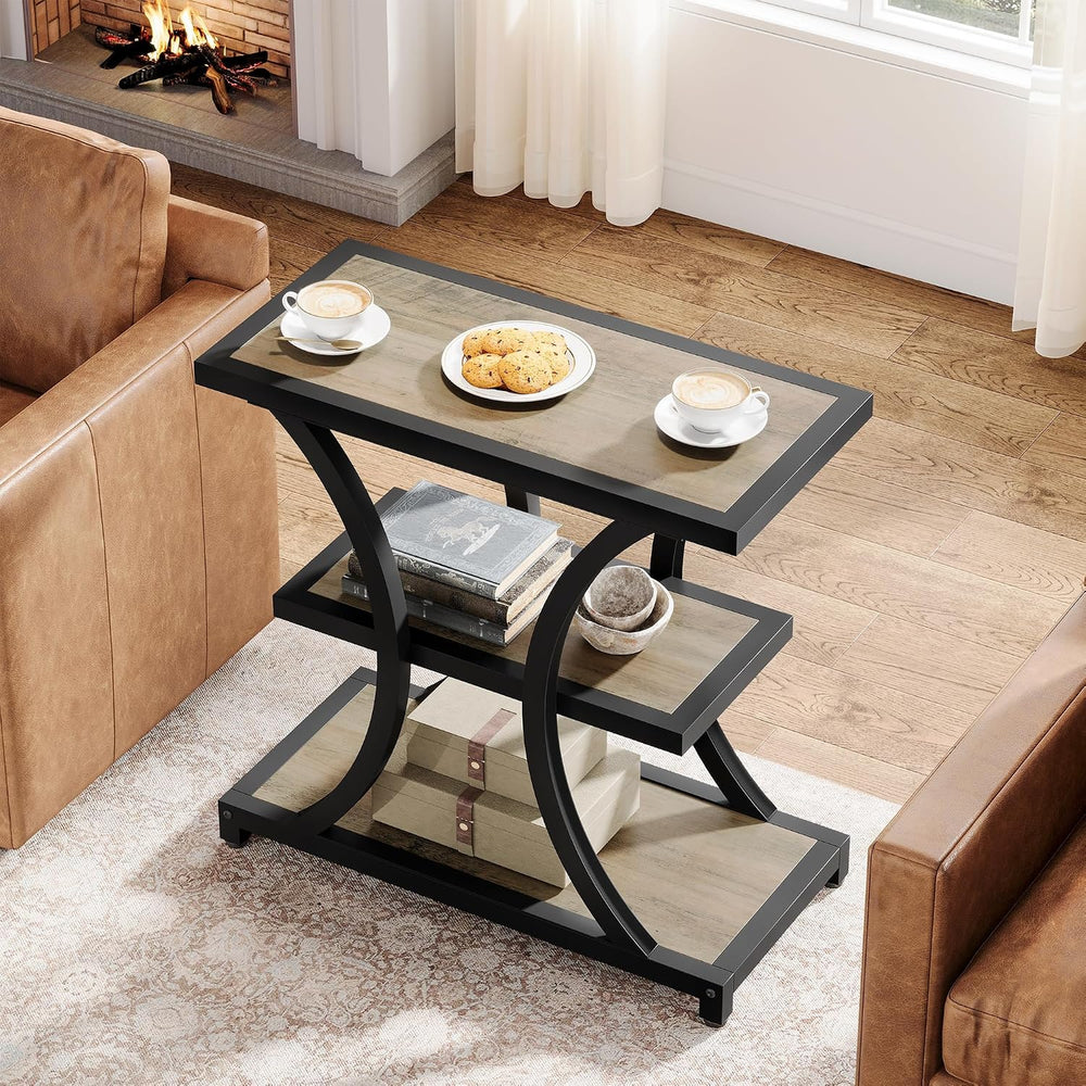 Tribesigns End Table with Storage, 3-Tier Side Table with Geometric Metal Des...