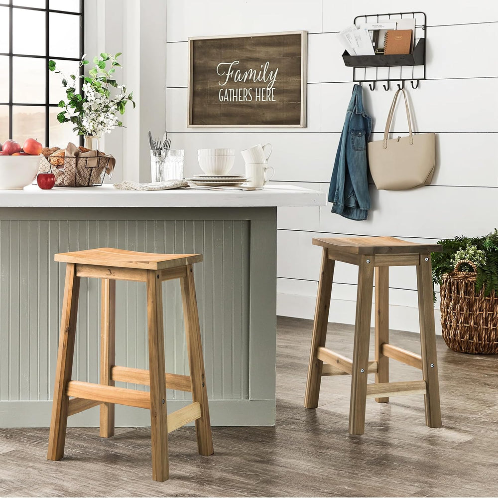 VICTORY RELAX Wooden Counter Stool - Set of 2 Backless Design with Ergonomic ...