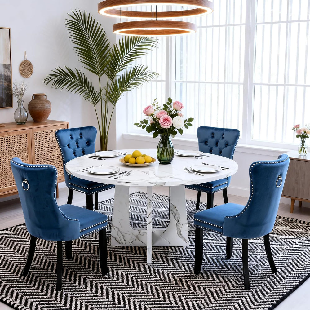 5-Piece Round Dining Table Set for 4, 47" Farmhouse Kitchen Table with 4...