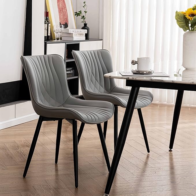 YOUTASTE Dining Chairs Set of 2, Mid Century Modern Upholstered Faux Leather ...