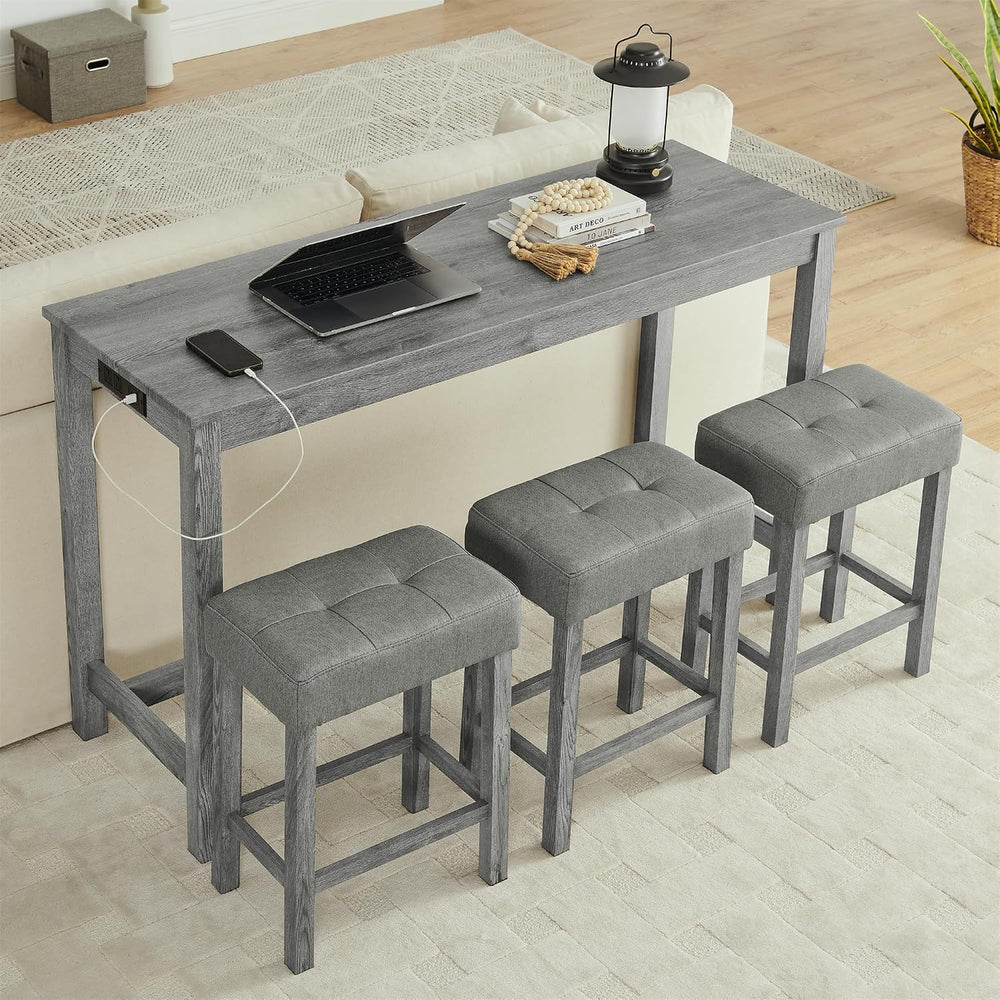 Knocbel Industrial 3-Person Counter Height Rectangle Bar Table Set with Power...