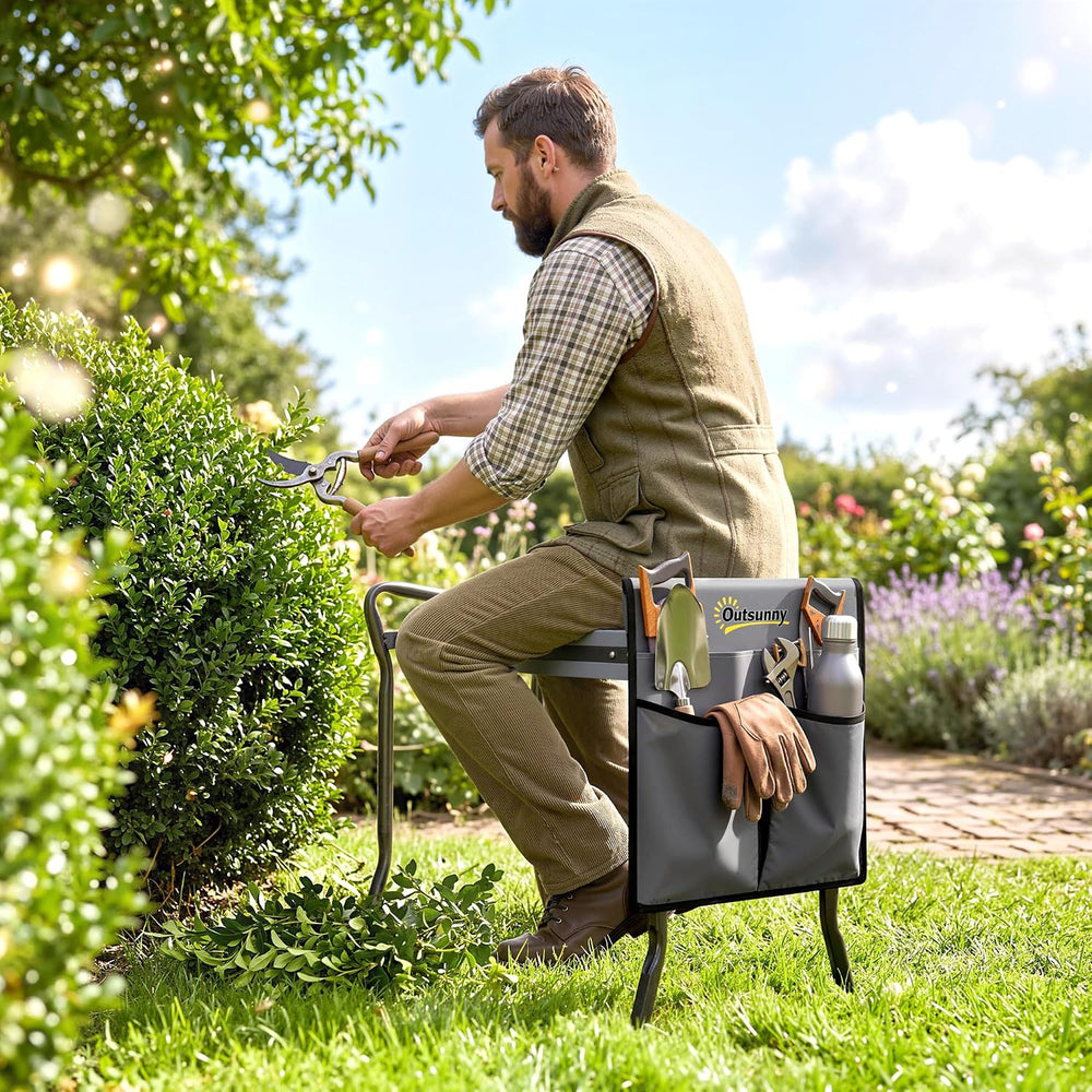 Outsunny Garden Kneeler and Seat with Tool Pouch, Gray